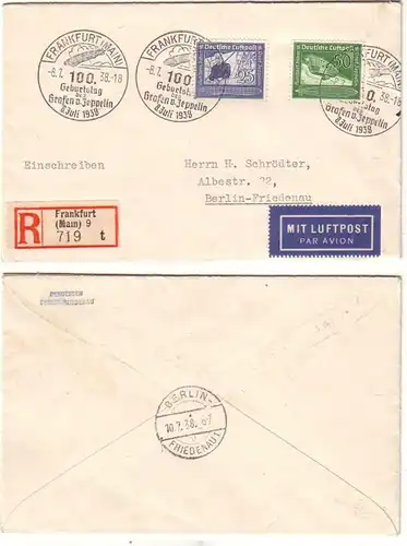 50703 seltener Luftpostbrief Frankfurt a.M. nach Berlin 1938 Mi 669,670