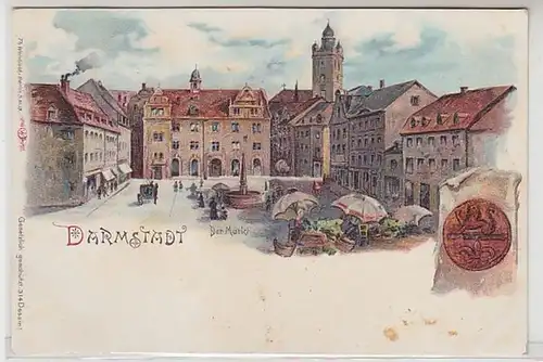 50639 Ak Lithographie Darmstadt der Markt um 1900