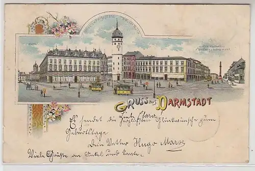 50632 Ak Lithographie Salutation de Darmstadt 1900