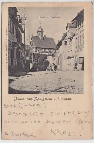 50630 Ak Salutation en pierre de König dans le centre historique Taunus avec hôtel de ville 1902