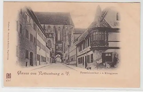 50623 Ak Salutation de Rothenburg o.T. Feuerleinserker dans la Klinggasse vers 1900