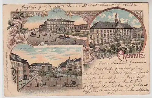 50621 Ak Lithographie Gruß aus Chemnitz Bahnhof usw. 1900