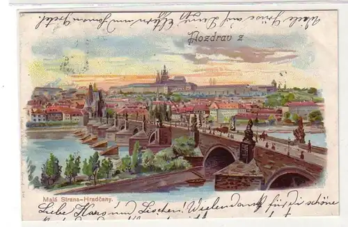 50602 Ak Salutation de Prague Malá Strana-Hradcany 1900