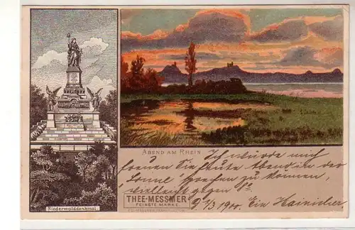 50595 Reklame Ak Niederwalddenkmal und Abend am Rhein 1900