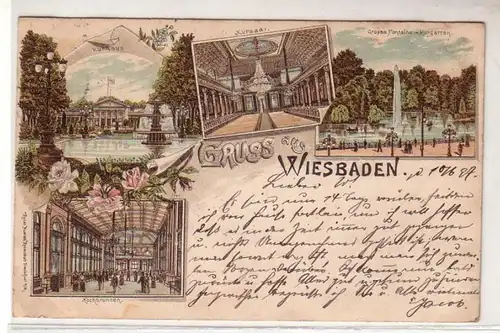 50589 Ak Lithographie Gruß aus Wiesbaden 1897
