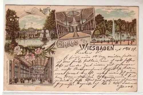 50589 Ak Lithographie Salutation de Wiesbaden 1897