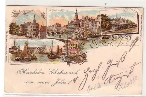 50588 Ak Lithographie Gruß aus Emden 1899