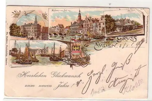 50588 Ak Lithographie Salutation d'Emden 1899