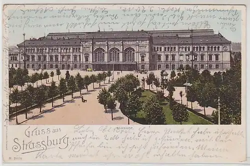 50554 Ak Salutation de Strasbourg Gare Garée 1906