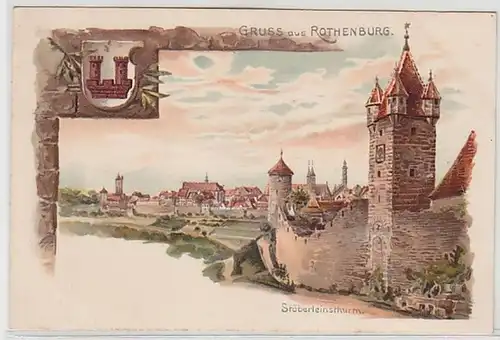 50552 Ak Lithographie Salutation de Rothenburg vers 1900