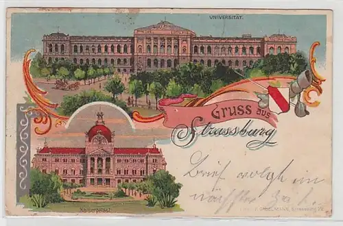 50539 Studentika Ak Lithographie Salutation de Strasbourg 1906