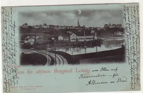 50520 Mondscheinkarte Gruß aus der schönen Bergstadt Leisnig 1898