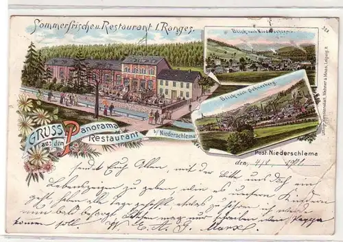 50511 Ak Lithographie Gruß aus dem Panorama Restaurant bei Niederschlema 1901