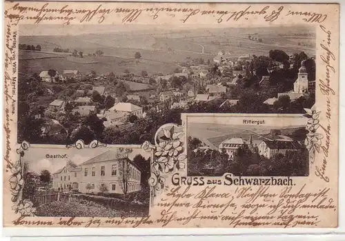 50509 Mehrbild Ak Gruß aus Schwarzbach Totalansicht, Gasthof und Rittergut 1899