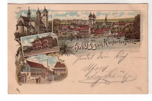 50507 Ak Lithographie Gruß aus Klosterlausnitz Bahnhof, Gasthaus usw. 1905