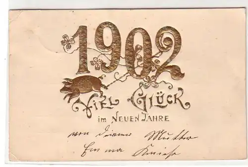 50492 Neujahrs Präge Ak Glücksschwein mit Jahreszahl 1902