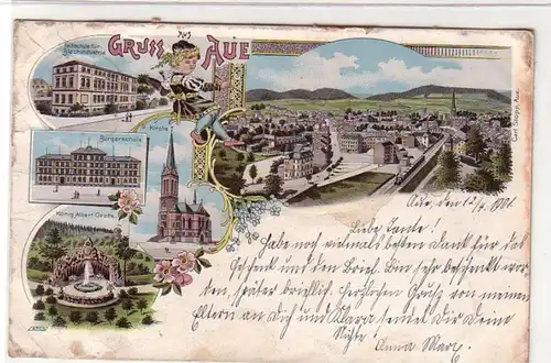 50472 Ak Lithographie Gruß aus Aue Bürgerschule usw. 1901