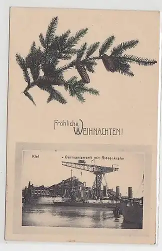 50435 Weihnachts Ak Kiel Germaiawerft mit Riesenkrahn 1911