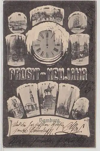 50433 Prosit Neujahr Mehrbild Ak Hamburg im Schnee 1904