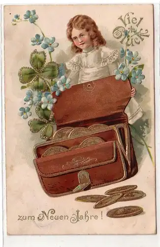 50426 Nouvel An Gorge Ak Enfant avec porte-monnaie et pièces 1906