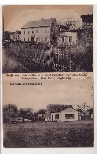50423 Ak Gruß aus Reichenbach Restaurant "Zur Scheibe" 1921