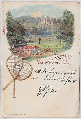 50420 Ak Lithographie Salutation de Homburg v.d.H. Lawn Tennis Place 1898