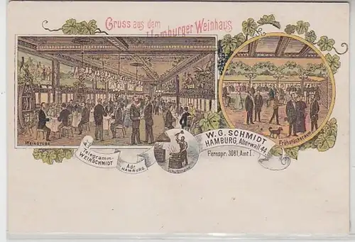 50417 Ak Lithographie Gruß aus dem Hamburger Weinhaus um 1900