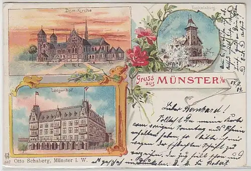 50414 Ak Lithographie Salutation de Münster en Westphalie 1899