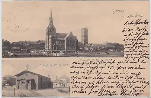 50332 Ak Gruß aus Borkum evang. und Lutherische Kirche 1901