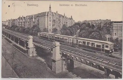 50320 Ak Hambourg Isestraße avec train haut 1910