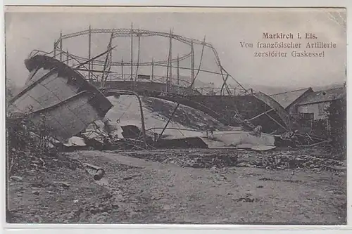 50311 Feldpost Ak Markirch im Elsass zerstörter Gaskessel 1915
