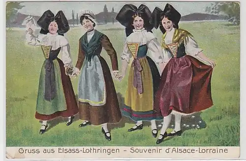50307 Salutation Ak de l'Alsace Lorraine Fille dans le costard 1915
