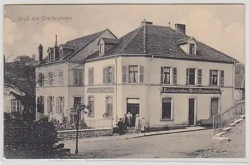 50253 Ak Gruß aus Dreibrunnen Restauration Michel Baumgarten 1916
