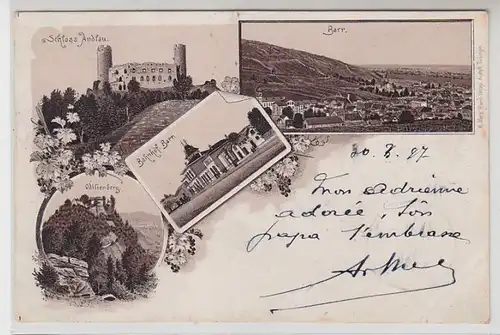 50176 Ak Lithographie Barr im Elsass Bahnhof usw. 1897