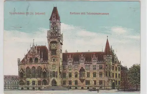 50123 Ak Sarrebruck Hôtel de ville avec fontaine de Telemans 1911