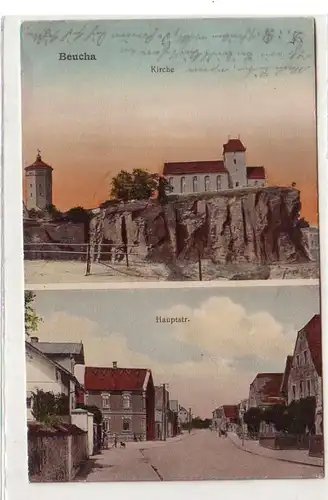 50092 Mehrbild Ak Beucha Kirche und Hauptstraße um 1920