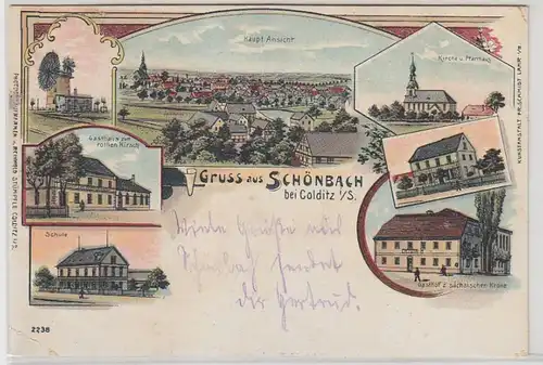 50009 Ak Lithografie Gruß aus Schönbach bei Colditz 1917