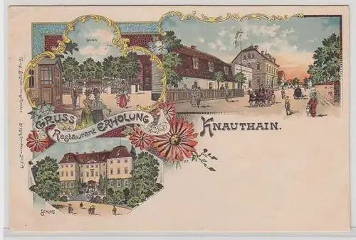 50006 Ak Lithografie Gruß aus Knauthain Gasthaus um 1910