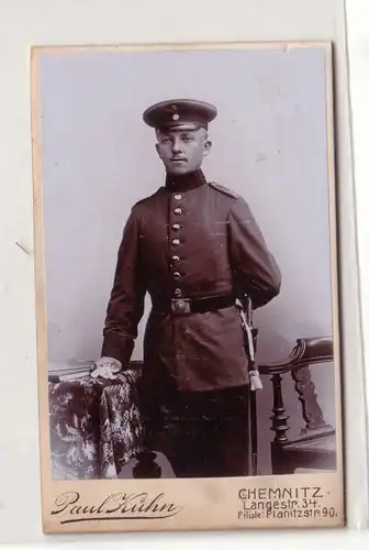 49883 Kabinett Foto Soldat mit Seitengewehr Chemnitz um 1910