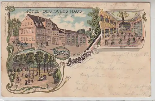 49861 Ak Lithografie Gruss aus Burgstädt Hotel 1902