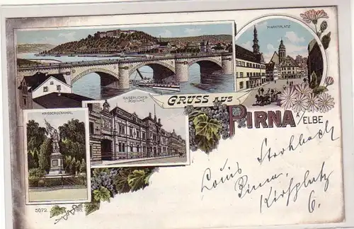 49830 Ak Lithografie Gruss aus Pirna an der Elbe 1898