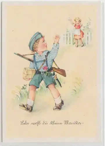49776 Humour Ak Petit garçon soldat vers 1940