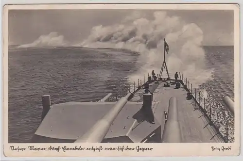 49682 Feldpost Ak navires de guerre lancent des bombes à brouillard 1940