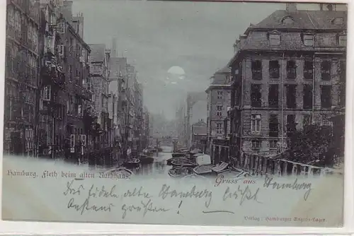 49662 Carte de la Lune Salutation de Hambourg Fleth à l'ancienne mairie vers 1900