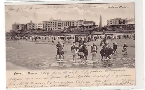 49606 Ak Gruss de Borkum Enfants sur la plage 1904