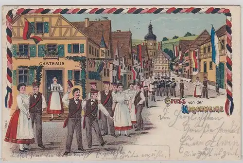 49598 Ak Litho Salutation de la église de Ginsheim 1911