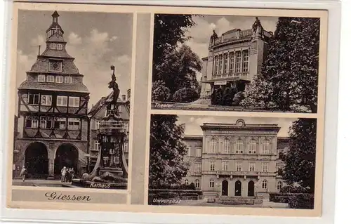 49578 Mehrbild Ak Giessen Rathaus, Theater, Universität um 1940