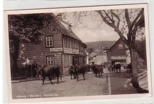 49553 Ak Altenau dans la rue du marché supérieur avec troupeau de vaches vers 1930