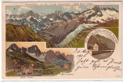 49486 Ak Lithographie Panorama de la Furka Passhohe 1901