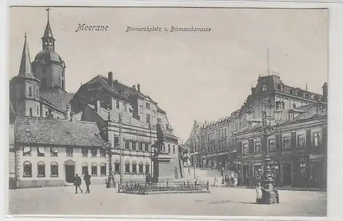 49476 Ak Meerane Bismarckplatz und Bismarckstrasse 1908